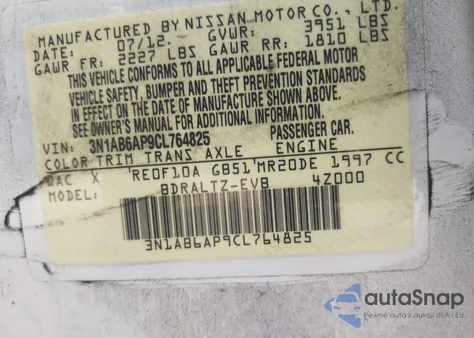 2012 Nissan Sentra 2.0 Sr z USA, uszkodzony, nr VIN 3N1AB6AP9CL764825